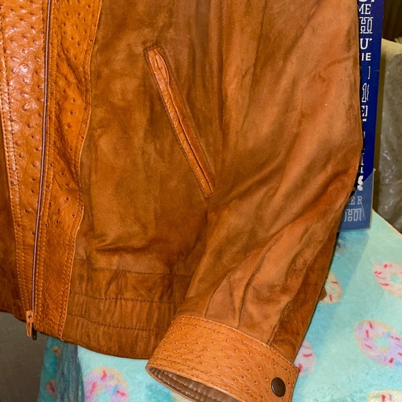 Mens XXL 46 Full Quill Ostrich Trim Leather Jacket France Buttercup Soft Suede - Picture 12 of 14